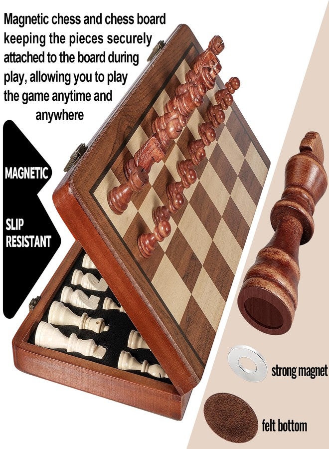 QUMMFA 2 in 1 Wooden Chess and Checkers Set - Folding Magnetic Chess Board with Storage Slots, Chess Pieces, Portable Travel Chess Set for Adults & Kids, Includes Carry Bag - Image 4